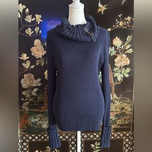 DKNY Jeans Navy Ribbed Button up Turtleneck Sweater with thick cuff sleeves